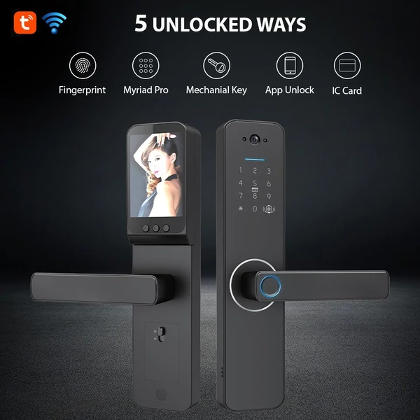 Wafu Smart Lock 120°-os széles látószögű kamerával és intelligens csengő kulcs nélküli bejárati ajtózár fogantyúval