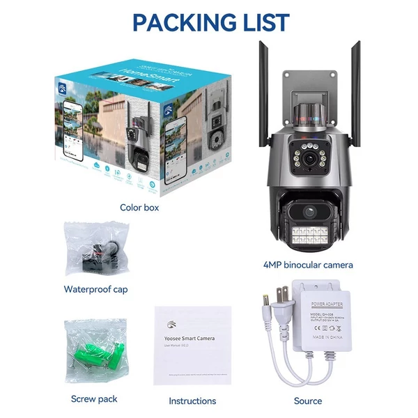 QS-JQ909AH-B 2MP+2MP vezeték nélküli monitoros kamera, kétlencsés falra szerelhető intelligens WiFi kamera