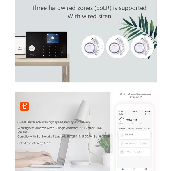 2G/WiFi TY vezeték nélküli otthoni riasztórendszer, 2,4 hüvelykes TFT színes érintőképernyős riasztópanel távirányító