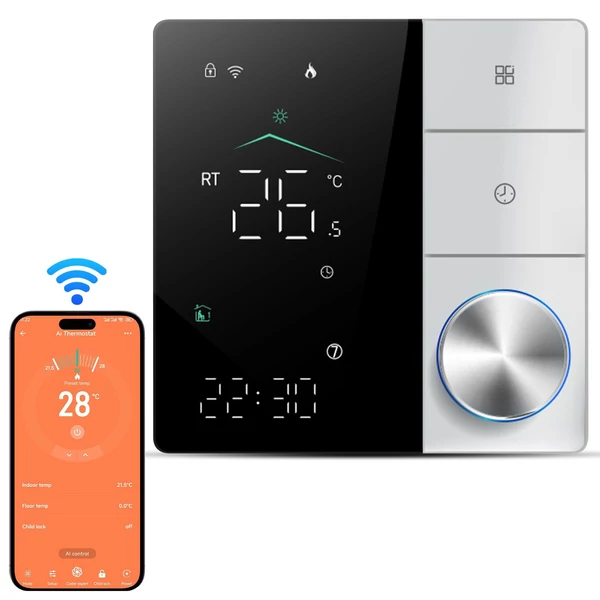 Intelligens termosztát ház elektromos padlófűtéséhez - Fekete és fehér