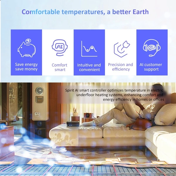 Intelligens termosztát ház elektromos padlófűtéséhez - Fehér