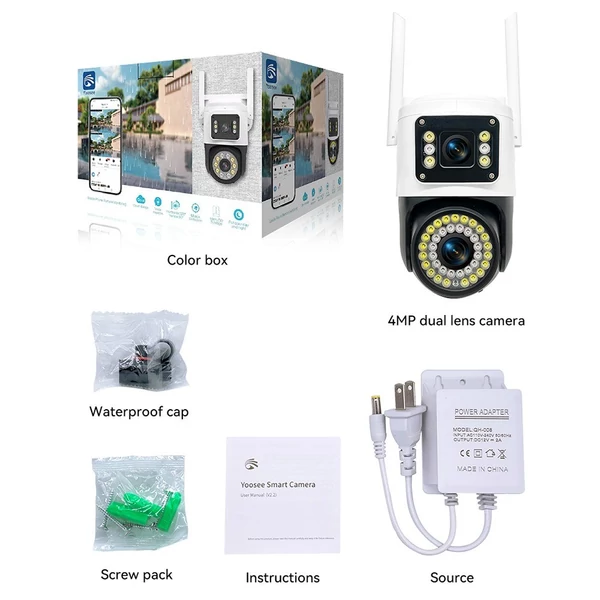 QS-JQ928AH 2MP+2MP vezeték nélküli monitoros kamera, kétlencsés falra szerelhető intelligens WiFi kamera