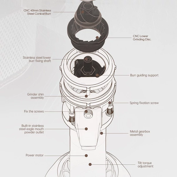 HiBREW G5 elektromos kávédaráló, 48 mm-es kúpos sorja, 36 fokozatban állítható darálás - Fekete
