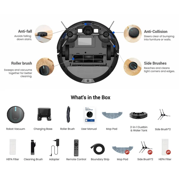 Proscenic 850T robotporszívó, 3 az 1-ben robotporszívó és felmosó, APP/Alexa/ otthoni vezérlés