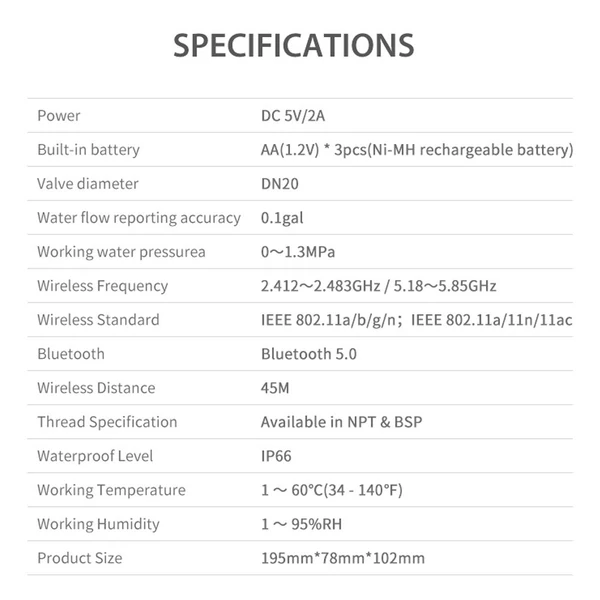Tuya WiFi intelligens vízszelep, kétsávos áramlásmérő mobiltelefon APP vezérlés