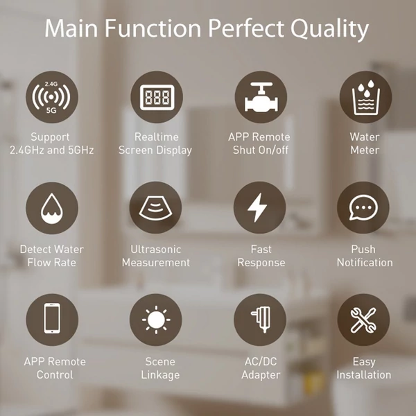 Tuya WiFi intelligens vízszelep, kétsávos áramlásmérő mobiltelefon APP vezérlés