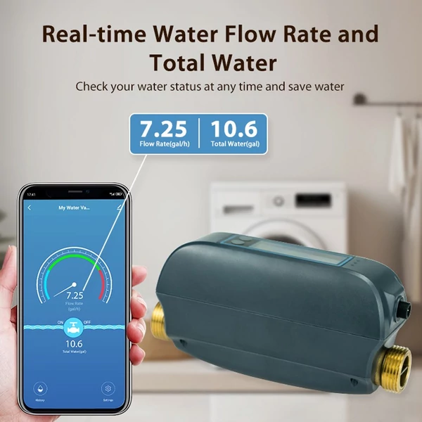 Tuya WiFi intelligens vízszelep, kétsávos áramlásmérő mobiltelefon APP vezérlés