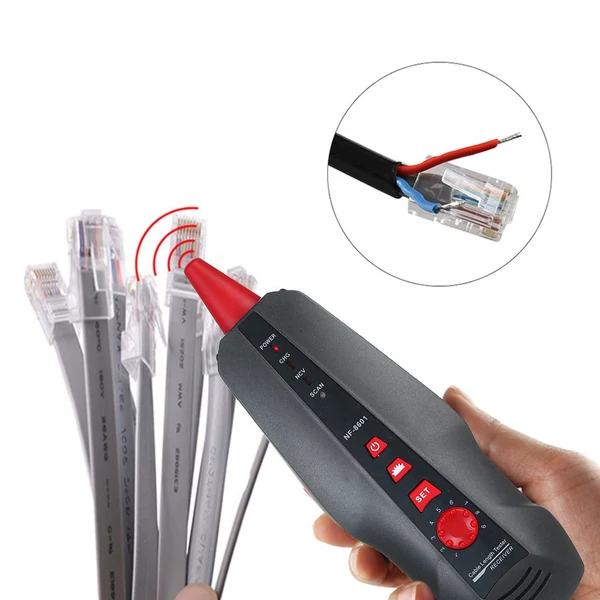 Többfunkciós LCD hálózati kábeltesztelő, vezetékkövető RJ11/ RJ45 / BNC vezetékhossz kereső