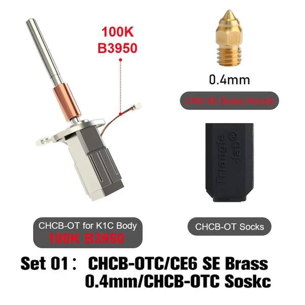 Trianglelab CHCB-OTC Hotend Kit, kompatibilis a Creality K1C 3D nyomtatóval, amely alkalmas MK8 fúvókához és 1,75 mm-es CF/ABS/PLA/PETG szálakhoz