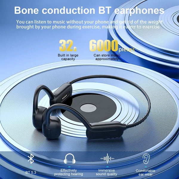 Vezeték nélküli BT5.3 Bone Conduction fejhallgató, 32 GB zenelejátszás, kültéri sportfejhallgató