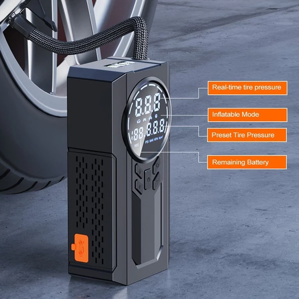 Hordozható indítómotor légkompresszorral, 8000 mAh-s autóakkumulátor indítóakkumulátorcsomag