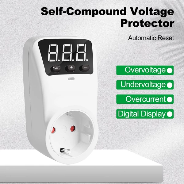 HLP02 digitális automatikus feszültségvédő aljzat 230V 16A LCD kijelzővel