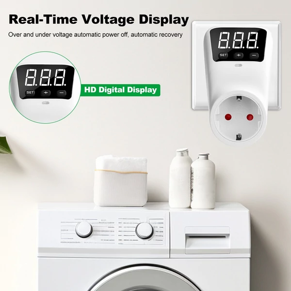 HLP02 digitális automatikus feszültségvédő aljzat 230V 16A LCD kijelzővel