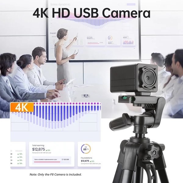 F8 4K HD USB kamera, fix fókuszú objektíves 12MP mini webkamera