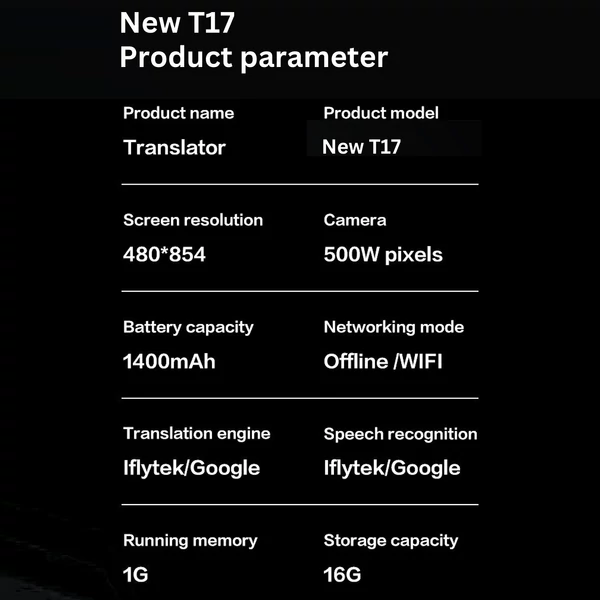 T17 intelligens nyelvi fordítóeszköz 1 GB + 16 GB memória 3,0 hüvelykes IPS HD képernyő