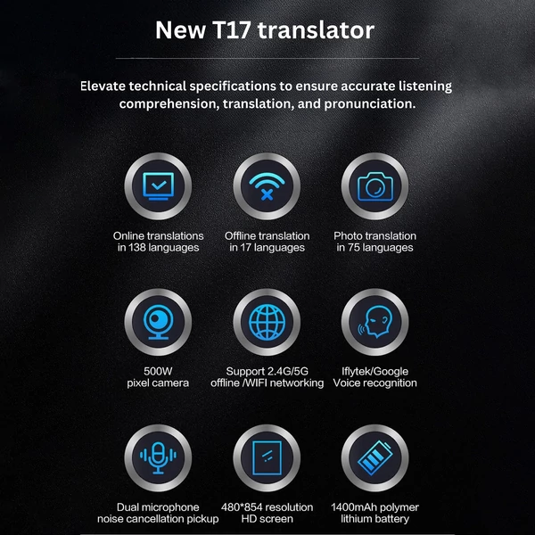 T17 intelligens nyelvi fordítóeszköz 1 GB + 16 GB memória 3,0 hüvelykes IPS HD képernyő