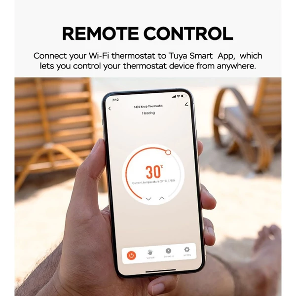 TUYA intelligens termosztát - 1,32 hüvelykes képernyő, WiFi vezérlés, 7 környezeti világítás - Fehér, vízmelegítéshez