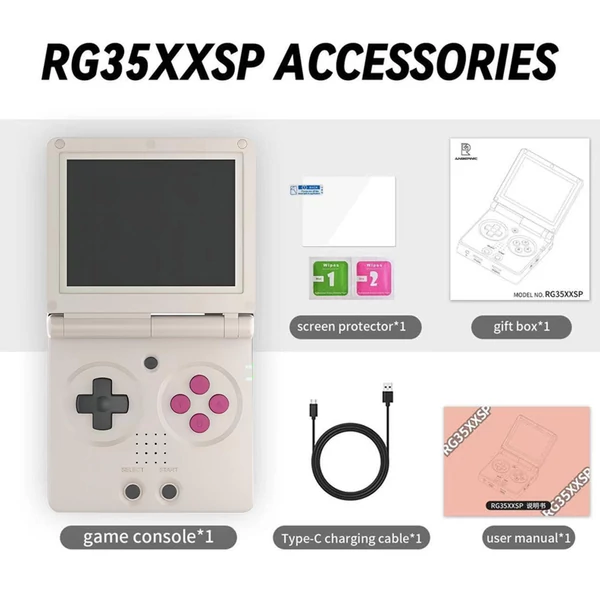 ANBERNIC RG35XXSP hordozható kézi vezeték nélküli játékkonzol, WiFi/BT 4.2 - 64GB, szürke