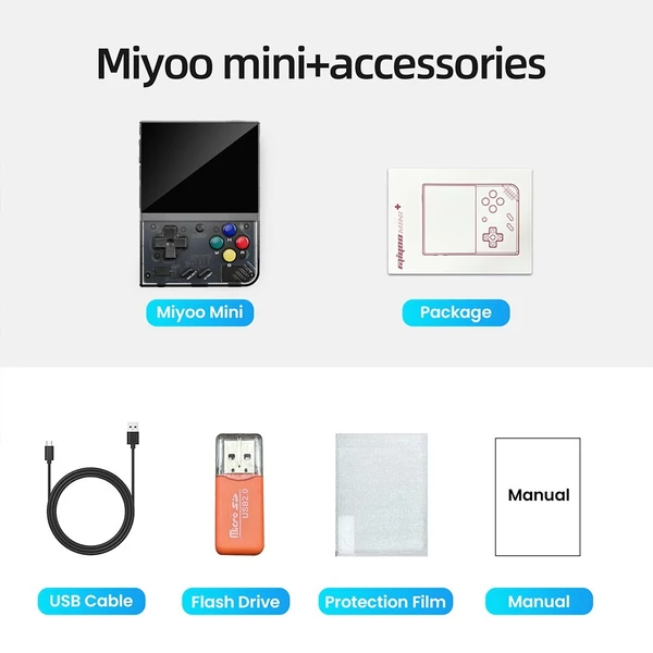 Miyoo Mini Plus+ hordozható játékkonzol - 3,5 hüvelykes IPS képernyő, ARM Cortex-A7 - Fekete, 64 GB