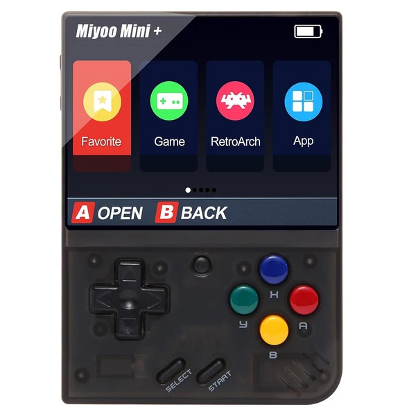 Miyoo Mini Plus+ hordozható játékkonzol - 3,5 hüvelykes IPS képernyő, ARM Cortex-A7 - Fekete, 64 GB
