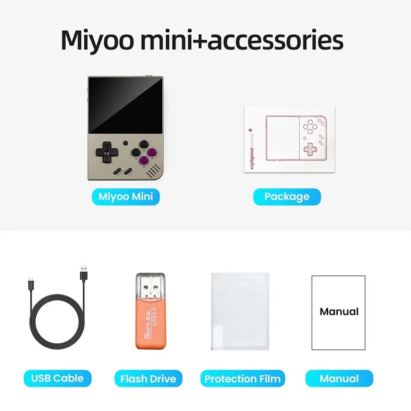 Miyoo Mini Plus+ hordozható játékkonzol - 3,5 hüvelykes IPS képernyő, ARM Cortex-A7 - Szürke, 128 GB