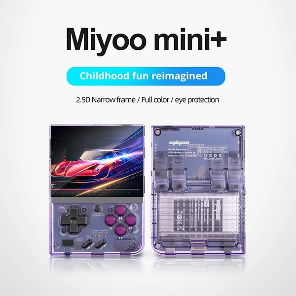 Miyoo Mini Plus+ hordozható játékkonzol - 3,5 hüvelykes IPS képernyő, ARM Cortex-A7 - Lila, 64 GB
