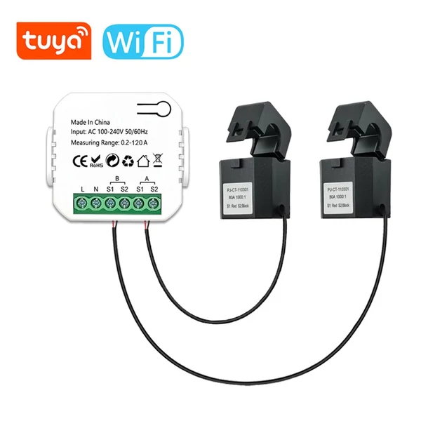 Tuya WiFi energiakapcsoló, többfunkciós tápfeszültség-árammérő - 2 fázisú