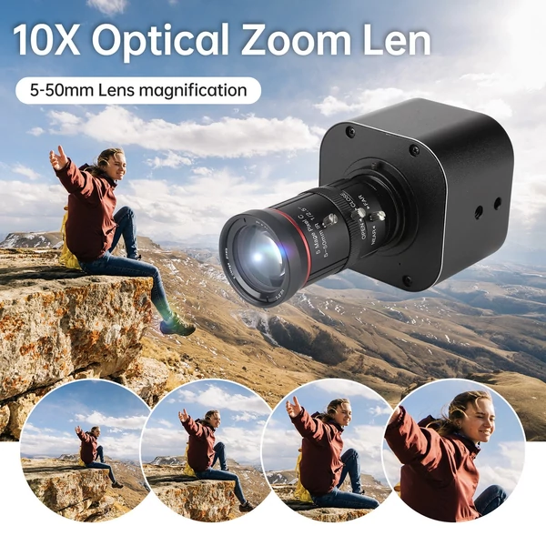 F7 4K HD USB kamera 10X optikai zoom, 5-50 mm változó lencsés 8 MP mini webkamera mikrofonnal