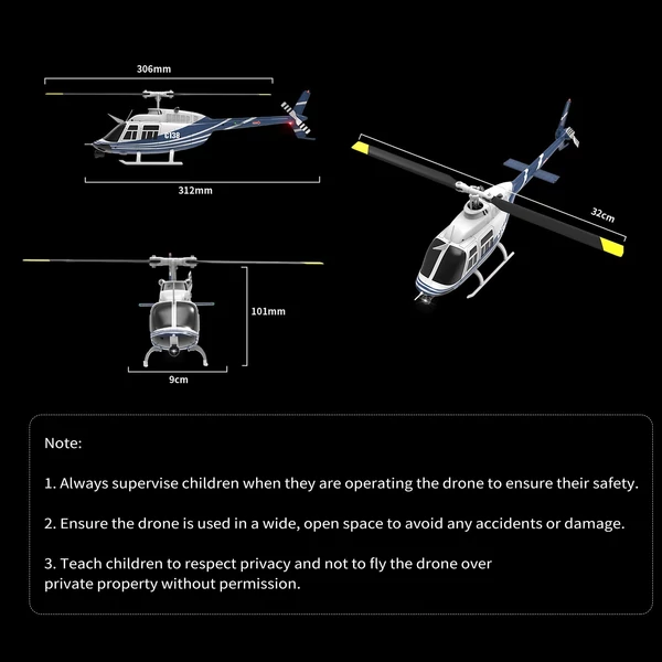 ERA C138 2,4 GHz-es távirányítós helikopter, 4 csatornás egypropelleres csűrő nélküli helikopter - Kék, 3 akkumulátor