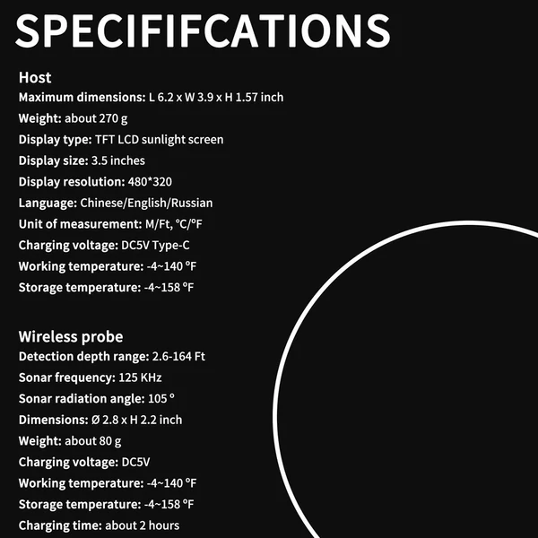 3,5 hüvelykes vezeték nélküli szonár halkereső