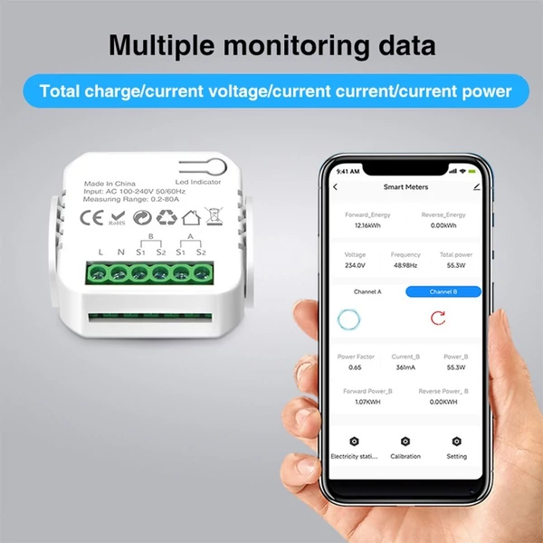 Intelligens energiamérő TY energiafogyasztás monitor 2 db 80A CT bilinccsel