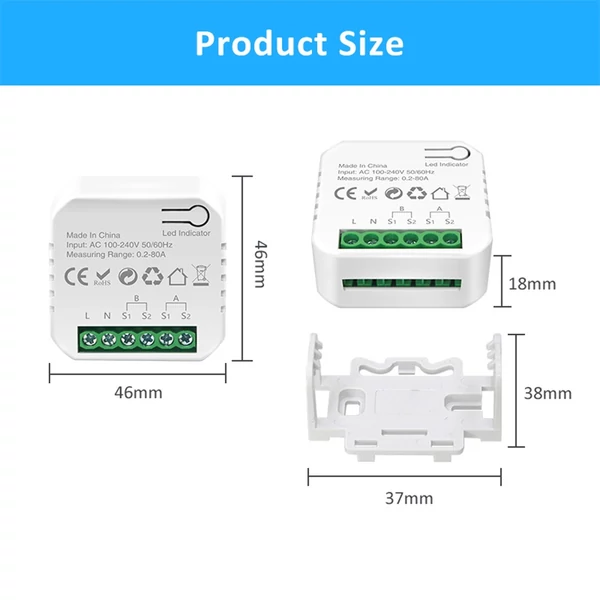 Intelligens energiamérő TY energiafogyasztás monitor 2 db 80A CT bilinccsel