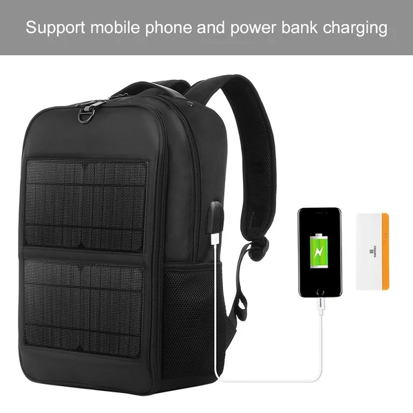 Napelemes hátizsák 14 W-os napelemmel, kettős USB-porttal, vízálló
