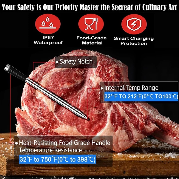 Intelligens húshőmérő, előugró azonnali leolvasású ételhőmérő - 1 szondával