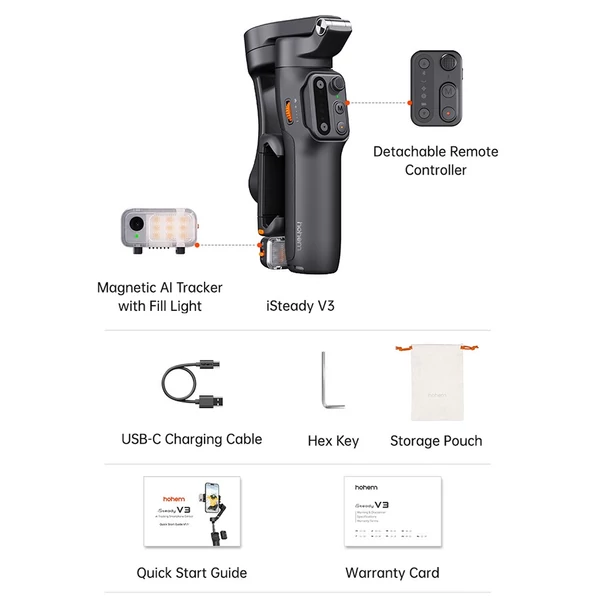 hohem iSteady V3 bővíthető 3 tengelyes okostelefonos karimbal stabilizátor - Fekete