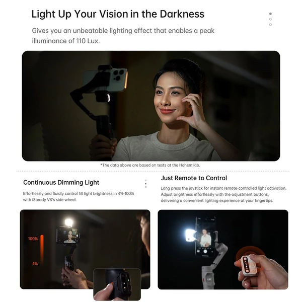 hohem iSteady V3 bővíthető 3 tengelyes okostelefonos karimbal stabilizátor - Fekete