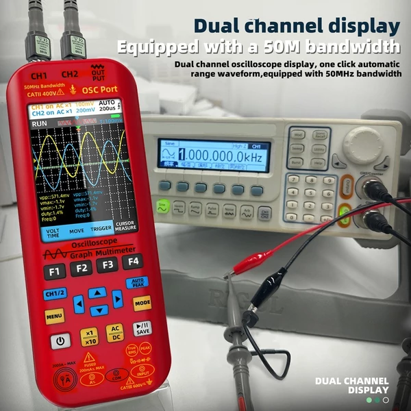 3 az 1-ben oszcilloszkópos multiméter jelforrás 3,98 hüvelykes TFT kijelzővel