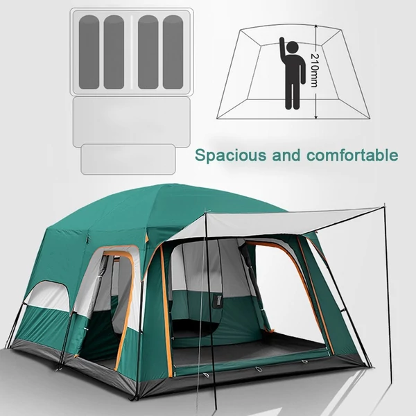 Outdoor Travel Camping Sátor 8-12 fő részére, Vízálló sátor - Sötét zöld