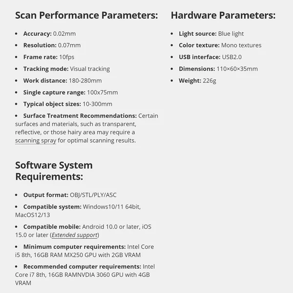 3DMakerpro Seal Lite 3D szkenner 3D nyomtatóhoz Android/iOS/Win10/MacOS rendszerrel okostelefonnal és laptoppal kompatibilis - Standard