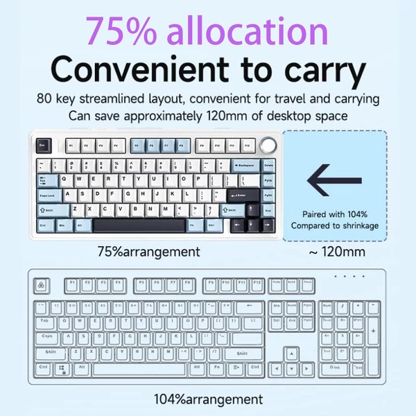 AULA F75 mechanikus billentyűzet - vezeték nélküli, tömítési felépítés, hárommódusú csatlakoztathatóság, 80 gombos, alacsony késleltetésű játékbillentyűzet fényeffektussal - Stílus 6
