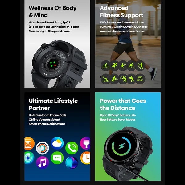 Zeblaze Ares 3 Plus Fitness & Wellness okosóra – 1,48 hüvelykes kijelző, 24 órás egészségfigyelés, több mint 100 sportolási mód - Zöld
