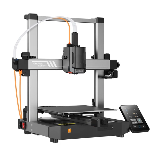 Anycubic Kobra 3 3D nyomtató többszínű nyomtatógép Max. 600 mm/s nyomtatási sebesség LeviQ 3.0 automatikus szintezővel, 4,3 hüvelykes érintőképernyő 250 mm x 250 mm x 260 mm nyomtatási méret