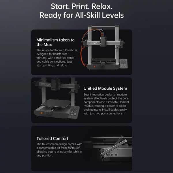 Anycubic Kobra 3 3D nyomtató többszínű nyomtatógép Max. 600 mm/s nyomtatási sebesség LeviQ 3.0 automatikus szintezővel, 4,3 hüvelykes érintőképernyő 250 mm x 250 mm x 260 mm nyomtatási méret