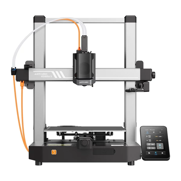Anycubic Kobra 3 3D nyomtató többszínű nyomtatógép Max. 600 mm/s nyomtatási sebesség LeviQ 3.0 automatikus szintezővel, 4,3 hüvelykes érintőképernyő 250 mm x 250 mm x 260 mm nyomtatási méret