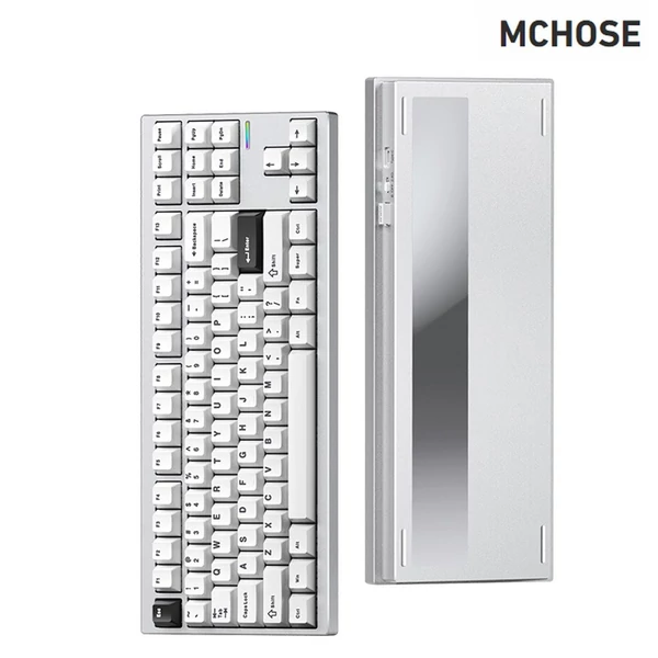 MCHOSE MC-GX87-1 vezeték nélküli mechanikus billentyűzet – hárommódusú csatlakoztathatóság, egyedi alumínium konstrukció, tömítés kivitel - Fehér