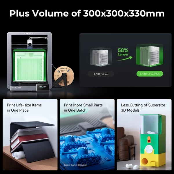 Creality Ender 3 V3 Plus 3D nyomtató 600 mm/s, nagy sebességű automatikus szintező, nagy nyomtatási méret 300x300x330 mm