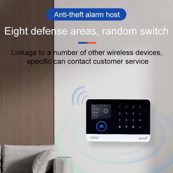 Tuya vezeték nélküli WIFI + GSM automatikus tárcsázó riasztó biztonsági rendszer - LCD kijelző, ajtóérzékelő, PIR mozgásérzékelő