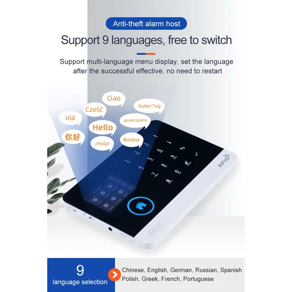 Tuya vezeték nélküli WIFI + GSM automatikus tárcsázó riasztó biztonsági rendszer - LCD kijelző, ajtóérzékelő, PIR mozgásérzékelő