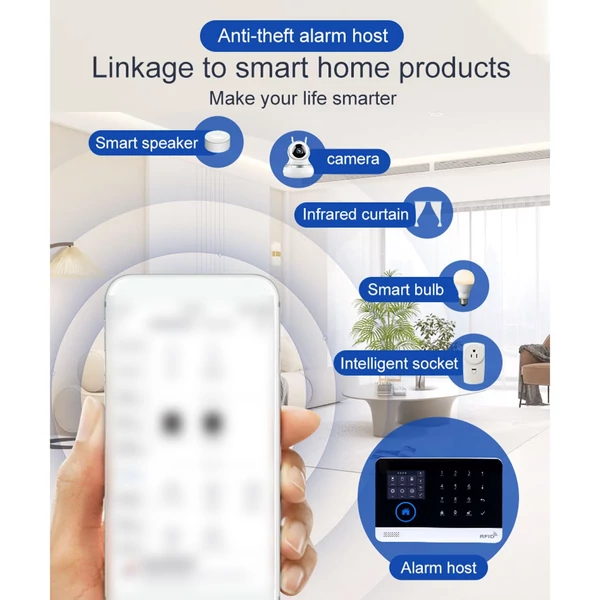 Tuya vezeték nélküli WIFI + GSM automatikus tárcsázó riasztó biztonsági rendszer - LCD kijelző, ajtóérzékelő, PIR mozgásérzékelő