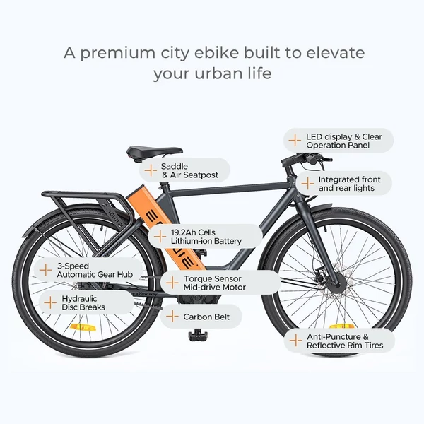 ENGWE P275 Pro City elektromos kerékpár 27,5 hüvelykes küllős gumik 250W Bafang kefe nélküli középhajtású motor - Narancs